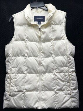 Lands End Womens Puffer Vest Medium M White Quilted Zip Front Sleeveless Lightwe